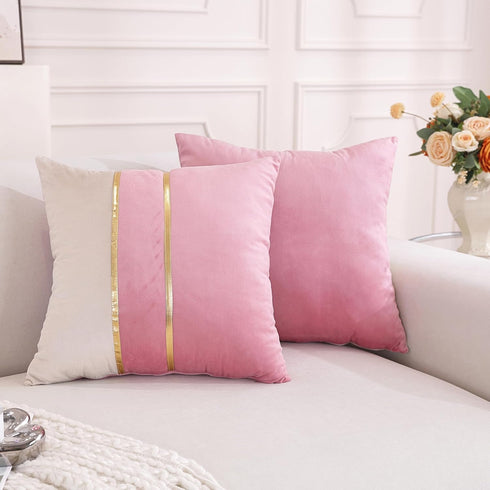 TAOSON Covers,Pack 2 18 18 Inch Velvet Throw Pillow of Soft Decorative Cushion Covers Cases Pink White Patchwork