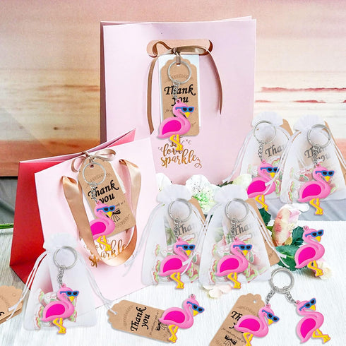 24 Pack Pink Flamingo Keyring - Party Favor for Flamingo Lovers, Guest Return Gift, Hawaii Themed Party