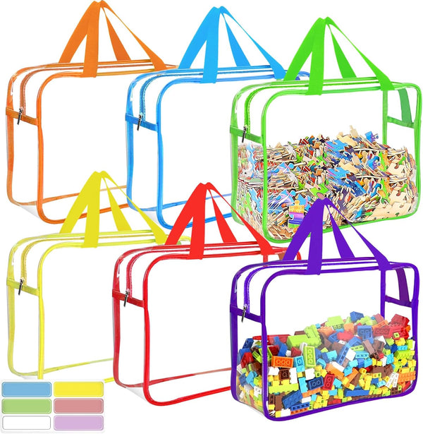 OPELETNNT 6 Packs Large Toy Storage Bags with Labels, Reusable Clear PVC Board