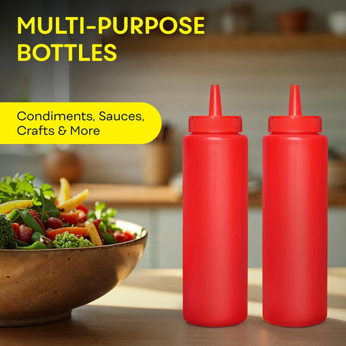 8 OZ 2 PACK BRIGHTFROM Condiment Squeeze Bottles, RED Empty Squirt Bottle with Wide Neck - Great for Ketchup, Mustard