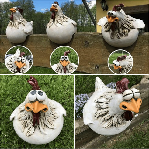 Funny Farm Chickens Statues,Cute Chicken Fence Decoration,Resin Chickens Decor,Outdoor Real Animal Statue,Chicken