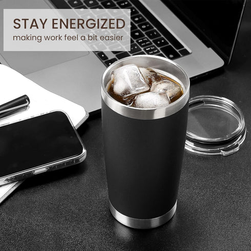 MEWAY 20oz Double Wall Vacuum Insulated Travel Mug, Stainless Steel Tumbler with Lid and Straw, Black