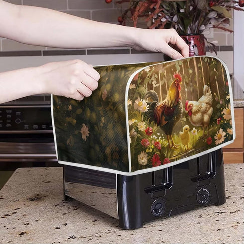 Rooster Chicken Toaster Cover for 4 Slice Brown, Washable Anti-Grease Cover for Kitchen, Dust Protection