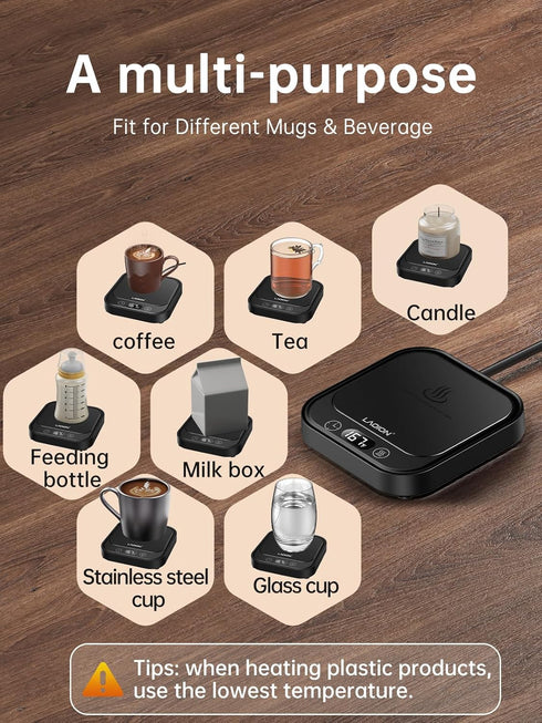 40W 4 Settings, LAOION Mug Warmer - Coffee Cup Warmer for Desk with Auto Shut Off, Smart Electric Candle Warmer