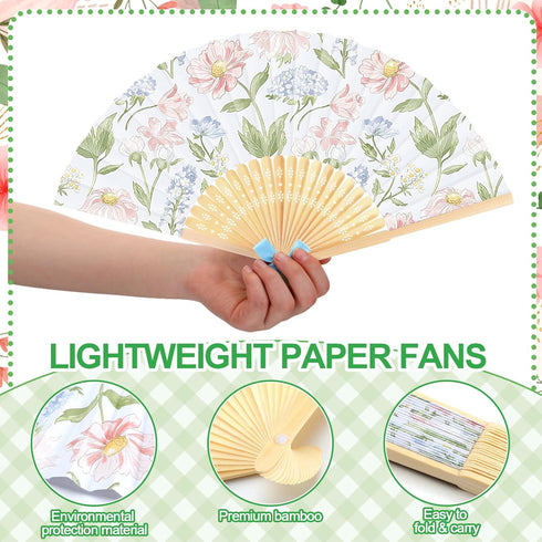 36 Roowest Pcs Floral Folding Hand Fan Bulk Tea Party Handheld Folding Fans Watercolor Grandmillennial Pastel Floral