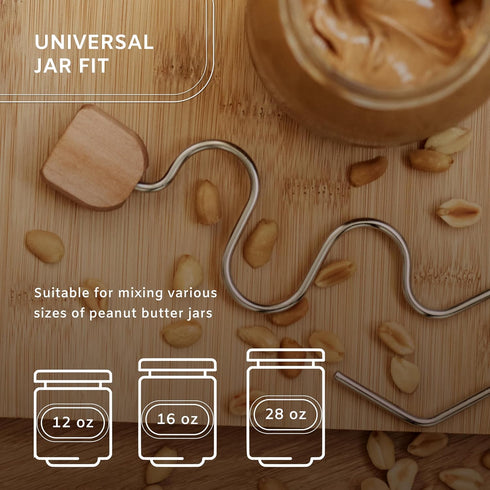 16-80 oz Peanut Butter Stirrer, Natural Nut Butter Mixer Steel Scraper Multi-Size: Fits Jars