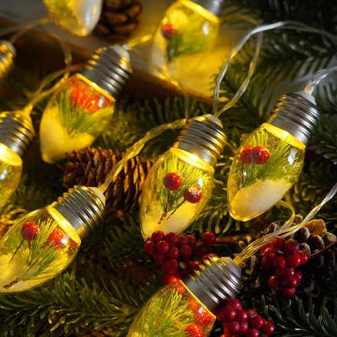 HFXXAD 10 Bulbs Decorate(6.6FT Christmas Lights Indoor, LED Clear Christmas Tree Snow Globe String Lights with Berry
