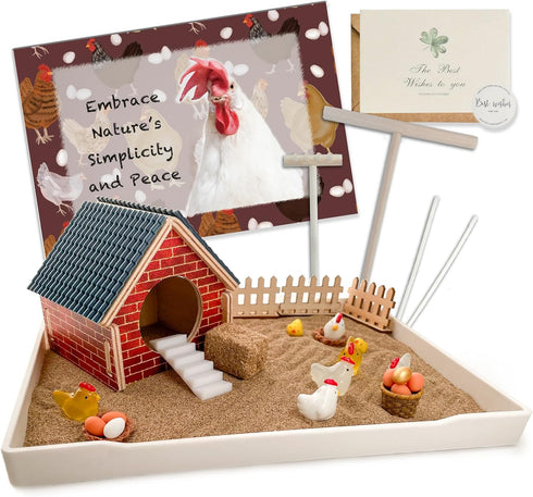 Threeheng Chicken Zen Garden Kit - Sand Tray Therapy Kit with Miniature