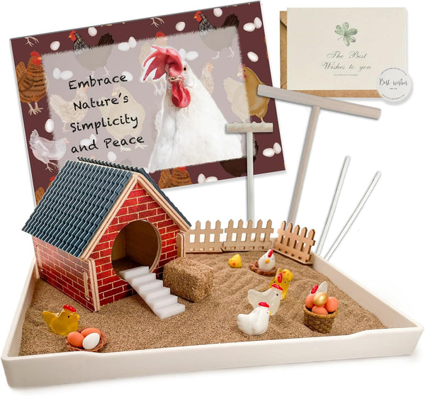 Threeheng Chicken Zen Garden Kit - Sand Tray Therapy Kit with Miniature