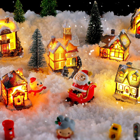 29 Set Woanger Pieces Christmas Village LED Lighted Houses for Christmas Village Xmas Scene Figurines Decoration