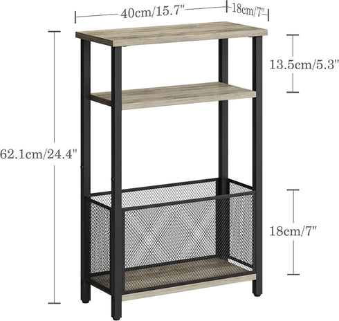 MMEOLUOOK 3 MLBZ22Q Narrow Side Table with Storage Basket Skinny End Tables for Smalls Spaces Tier Sofa Table Small
