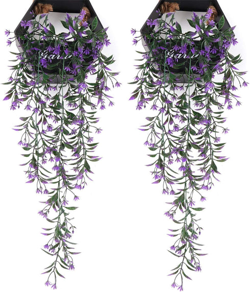 Artificial Flowers Vine, Plastic Hanging Ivy Plants, Fake Vines Grass Garland for Home Garden Decoration - Purple