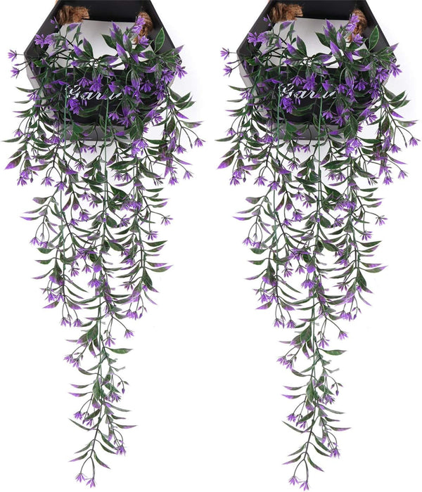 Artificial Flowers Vine, Plastic Hanging Ivy Plants, Fake Vines Grass Garland for Home Garden Decoration - Purple