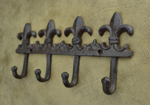 Lulu Decor Cast Iron Fleur De Lis Key Hook, Antique Brown, Decorative Wall Mount