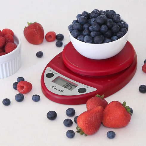 Escali Primo Digital Food Scale, Multi-Functional Kitchen Scale, 8.5 x 6 x 1.5 inches, Warm Red