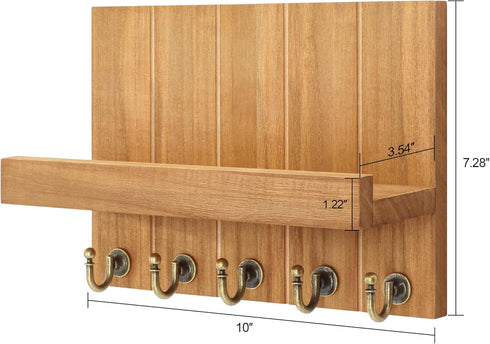 Rebee Vision Farmhouse Key Holder for Wall, Decorative Shelf with Key Hooks and Mail Organizer