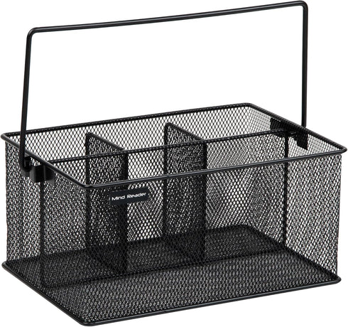 Mind Reader Utensil Holder, Silverware Organizer, Kitchen Caddy, Metal Mesh, 10"L x 7"W x 4.75"H, Black