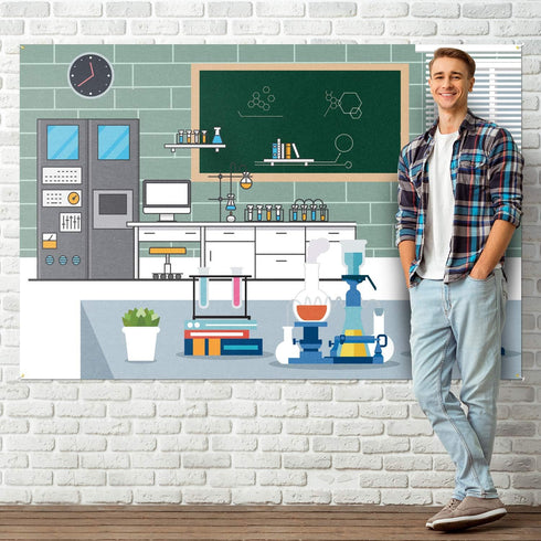 Science Lab Laboratory Scene Backdrop Banner, VBS Birthday Party Decorations, 3.9 x 5.9ft