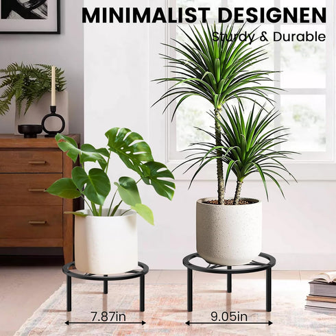 7.9-inch TOSKING Heavy Duty Metal Plant Stand - Round Tray with Geometric Pattern, Adjustable Leveling Feet
