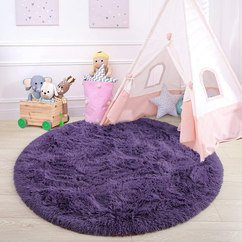 6x6 junovo Round Rug Feet Fluffy Soft Area Rugs for Kids Girls Room Princess Castle Plush Shaggy Carpet Cute Circle