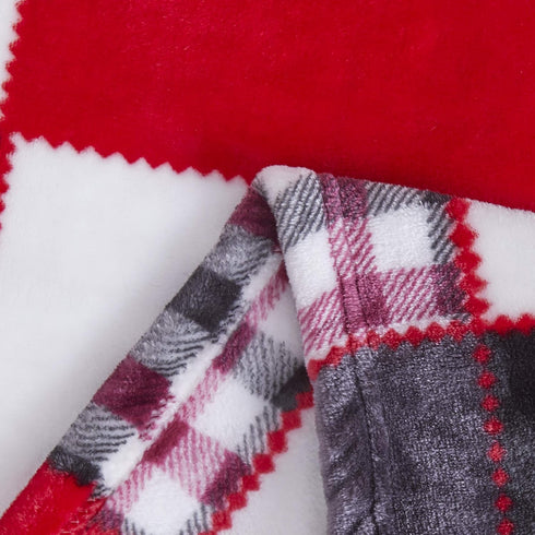 63x87, Tache Holiday Red Farmhouse Super Soft Micro Fleece Plaid Patchwork Plush Lightweight Dual-Sided Decorative