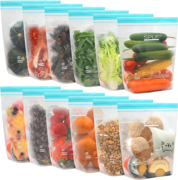SPLF 12 Pack Reusable Gallon Freezer Bags, BPA Free Leakproof Food Storage Bags for Meal Prep