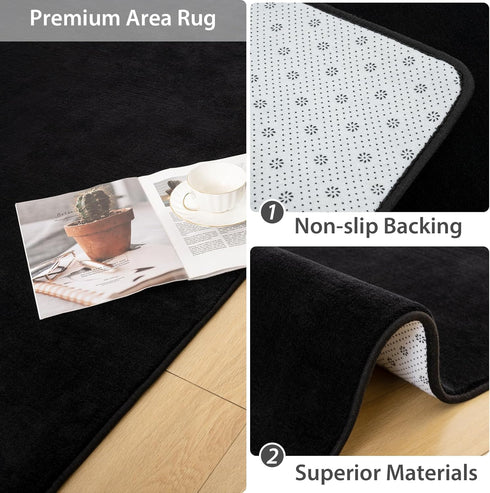 Softlife Washable Runner Rug for Bedroom Living Room, 2x6 Black Soft Fluffy Non-Slip Indoor Carpet