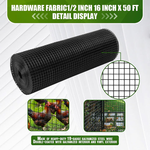 KAKO 1/2 inch 16inx50ft 19 Black Hardware Cloth Gauge Galvanized After Welding Chicken Wire Fencing Roll Welded Metal