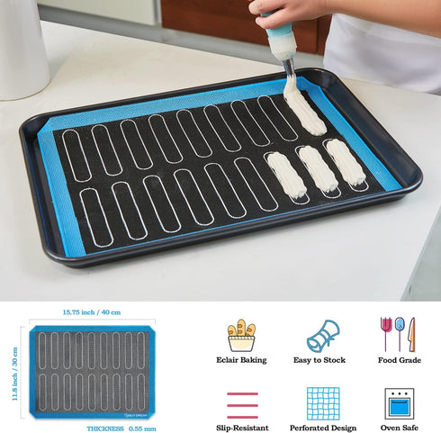2PCs GUY DREAM Perforated Silicone Baking Mat 11-4/5" x 15-3/4" - Non-Stick Eclair Mat for Half Size Cooking Sheet