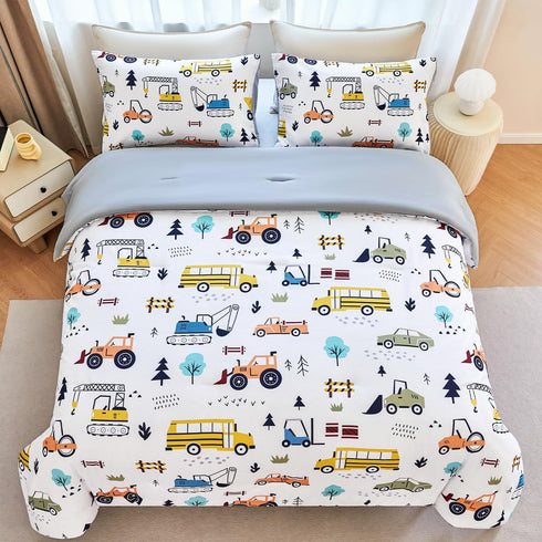 Set 3-Piece Set WINLIFE Construction Twin Comforter for Boys Teen Kids Bedding Reversible Lightweight Microfiber Forest