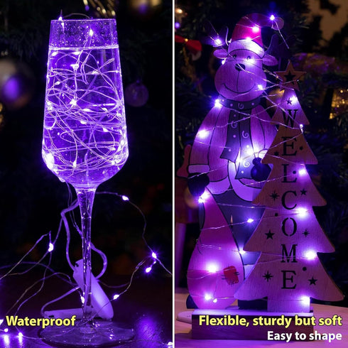 6 Pack 7ft 20LED HXWEIYE Purple Fairy Lights Battery Operated, Mini Fairy String Lights Mason Jar Lights, Waterproof
