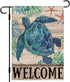 Welcome Sea Turtle Garden Flag 12x18 Inch, Double Sided Burlap Welcome Summer Rustic Coastal Yard Decoration