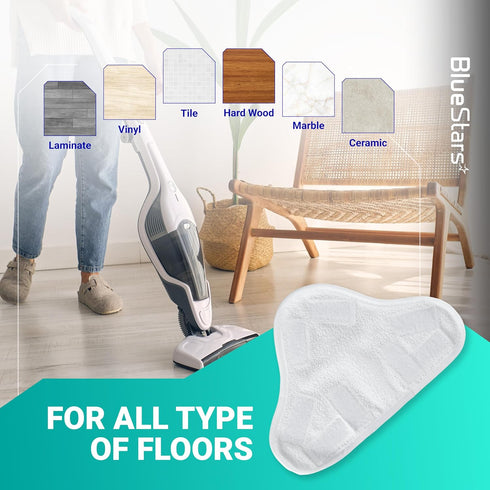 BlueStars 8-Pack Microfiber Steam Mop Pads, Washable & Reusable Replacement Pads for 5-in-1 Steam Mop Models