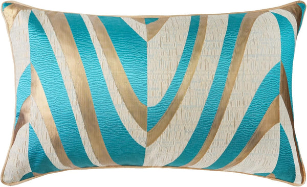THE-TINOART Modern Geometric Throw Pillow Covers 12x20 Inch Blue Turquoise and Beige Jacquard