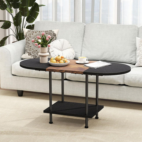 2-Tier Coffee Tables, Modern Center Table with Storage Shelf, Table for Living Room, Modern Two-Tone Design (Mixed