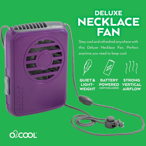 O2COOL Battery Powered Deluxe Necklace Fan for Personal Cooling with Adjustable Lanyard - Purple