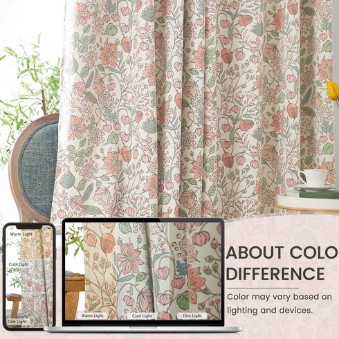 84 Inch Set 2 Vangao Pink Nursery Curtains for Girls Room Floral Blackout Curtains Length Farmhouse Drapes for Bedroom