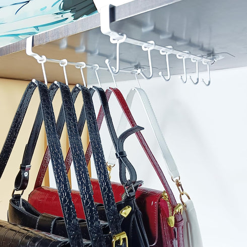 Adjustable Under Cabinet Coffee Mug Holder, Space-Saving Kitchen Organizer, 2 Sets with 12 Mobile Hooks, White