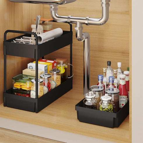 Buzowruil Rolling Storage Cart, 3 Tier Organizer Mobile Shelving Unit with Wheels for Kitchen Bathroom Laundry, Black