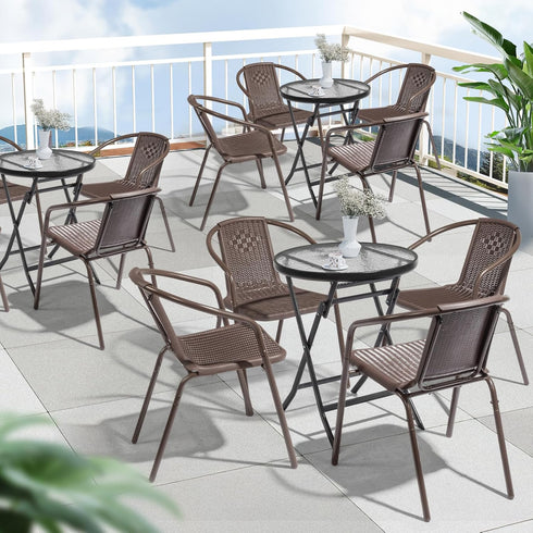 Set 1, VINGLI PE Rattan Outdoor Dining Chairs of Plastic Stackable Patio Chairs for Indoor, Porch, Restaurant, Garden
