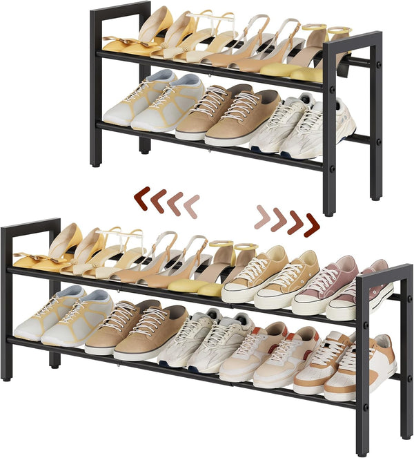 FAVOOSTY 2-Tier Expandable Shoe Rack, Adjustable Shoe Shelf Storage Organizer Space Saving