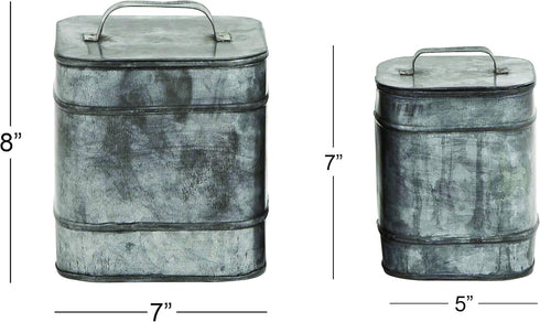 Deco 79 Decorative Canisters Set of 2, 8" & 7"H, Silver Metal Decorative Containers Keepsake Boxes