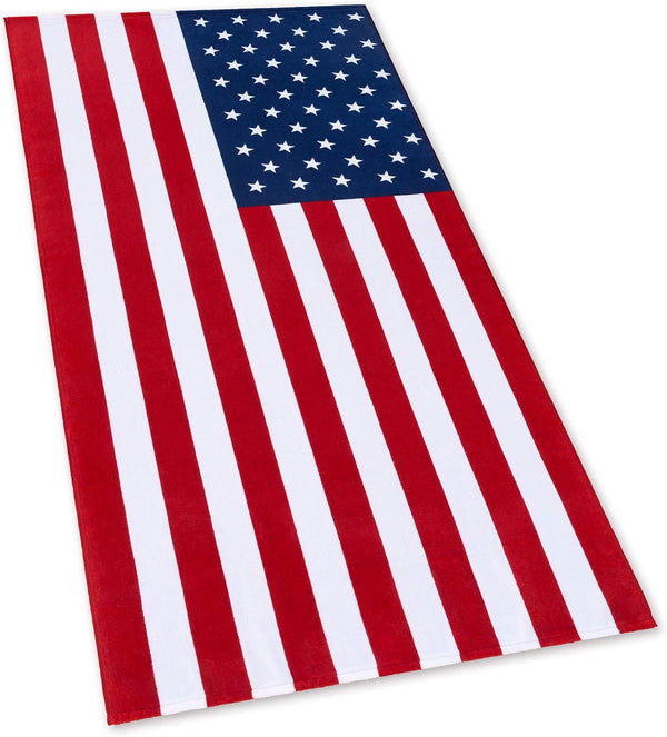 American Flag Beach Towel 30 x 60 inch (76 x 152 cm) - USA Patriot 100% Cotton Velour Terry