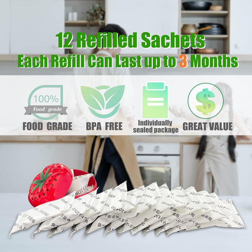 Produce Freshness Preserver Saver - Keep Fruits and Vegetables Fresh Longer, Ethylene Gas and Odor Absorber in Refrigerator (12 Refill Sachets) by ShuRex