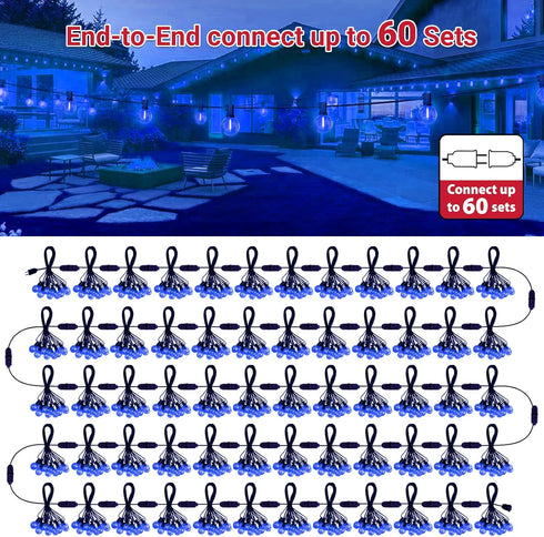 26FT 12+1 Bulbs, LAMPHOME Blue LED Outdoor String Lights, Patio Lights with Shatterproof Edison UL Waterproof