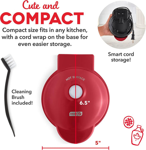 DASH Deluxe Mini Maker for Individual Waffles, Hash Browns, Keto Chaffles, Included Brush and Cord Wrap, Easy to Clean
