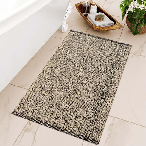 LEEVAN Small Bathroom Rug 2' x 3', Washable Natural Entryway Rug, Low Profile Reversible Front Door Mat, Farmhouse Kitchen Mat Modern Carpet for Bedroom/Porch/Back Door Decor