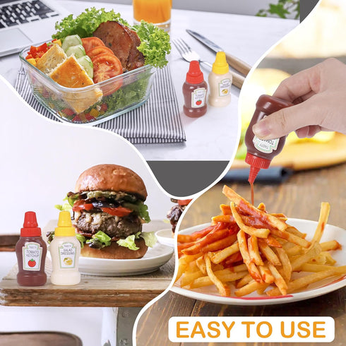 DF DUALFERV 12Pcs Lunch(25ml/0.88oz) DualFerv Mini Ketchup Bottles, Portable Mini Squeeze Bottle, Mini Sauce Condiment