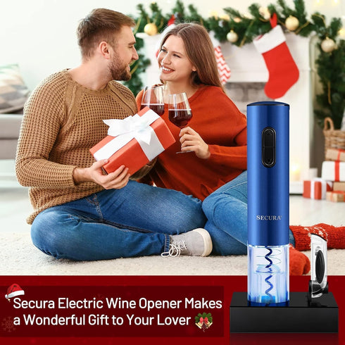 Secura Electric Wine Opener, Automatic Corkscrew with Foil Cutter, Rechargeable (Blue)