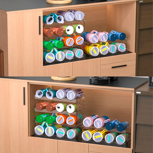 Clear Water Bottle Organizer, 4 Pack Stackable Bottle Storage Rack for Wine and Tumbler, Cabinet Organization